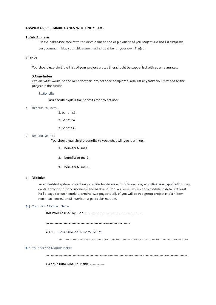 ANSWER 4 STEP .MARIO GAMES WITH UNITY..C# . 1. Risk Analysis