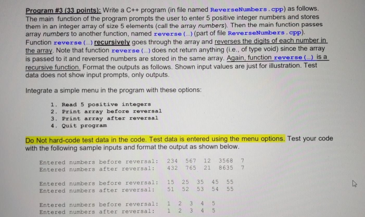 Program #3 (33 points); Write a C++ program (in file named