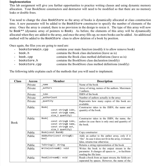  Using C++ please implement those two classes and the main. Implementation