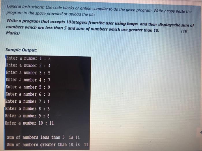Computer Programming for Engineering (Language C+) program on Loops General Instructions: Use