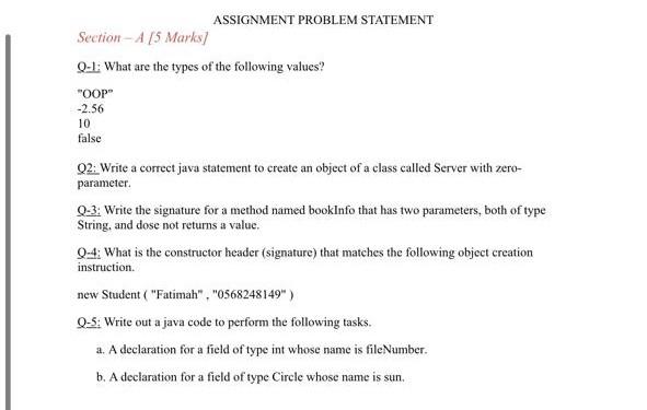  ASSIGNMENT PROBLEM STATEMENT Section - A5 Marks/ Q-1: What are the