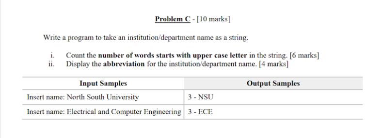 Two part should be in one java code Problem C- [10 marks]