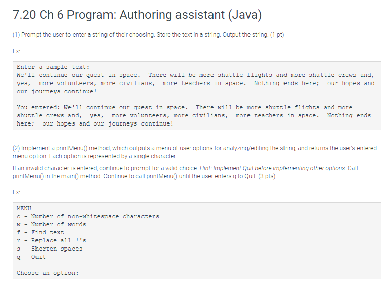 IN JAVA PLEASE 7.20 Ch 6 Program: Authoring assistant (Java) (1)