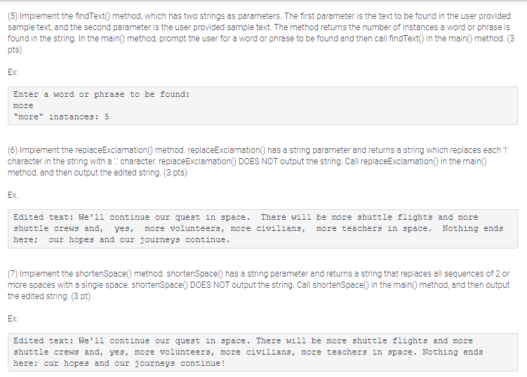 text in a string. Output the string.(1 pt) EX Enter a sample