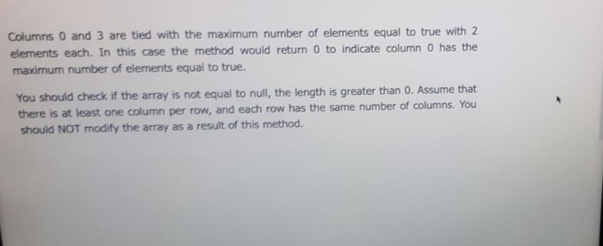 of boolean values as a parameter, and determines which column in this