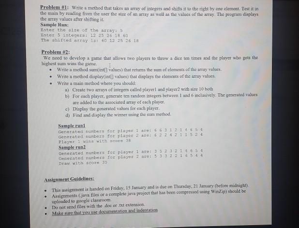  Problem #1: Write a method that takes an array of integers