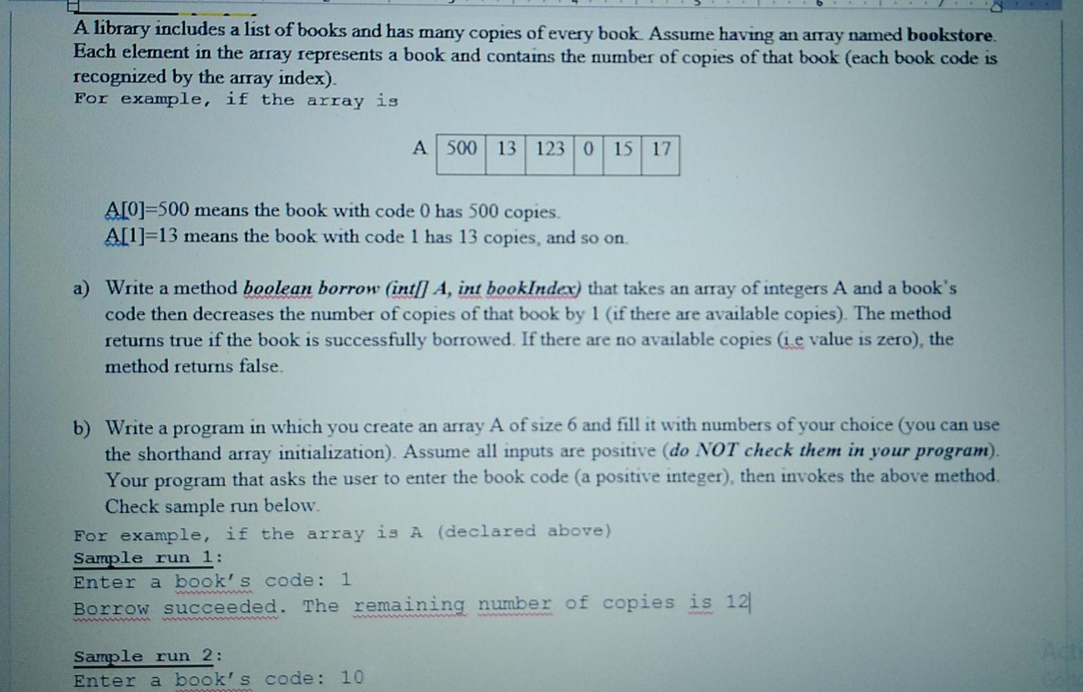  java please A library includes a list of books and has