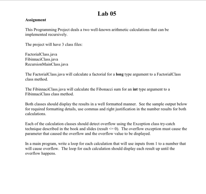  JAVA PROGRAM Lab 05 Assignment This Programming Project deals a two