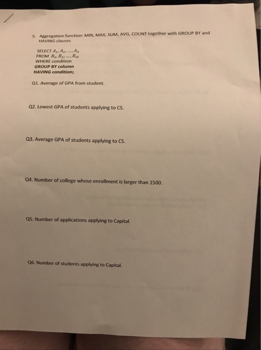  s. Aggregation function: MIN, MAX, SUM, AVG, COUNT together with GROUP