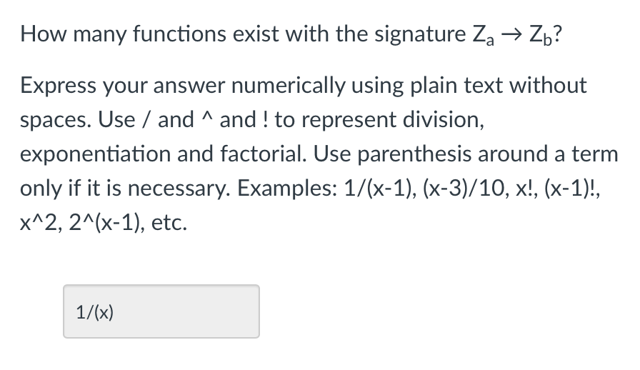 permutation, my answer is incorrect How many functions exist with the signature