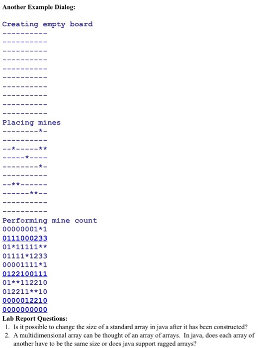 places 10 mines in random locations on the board, and finally counts