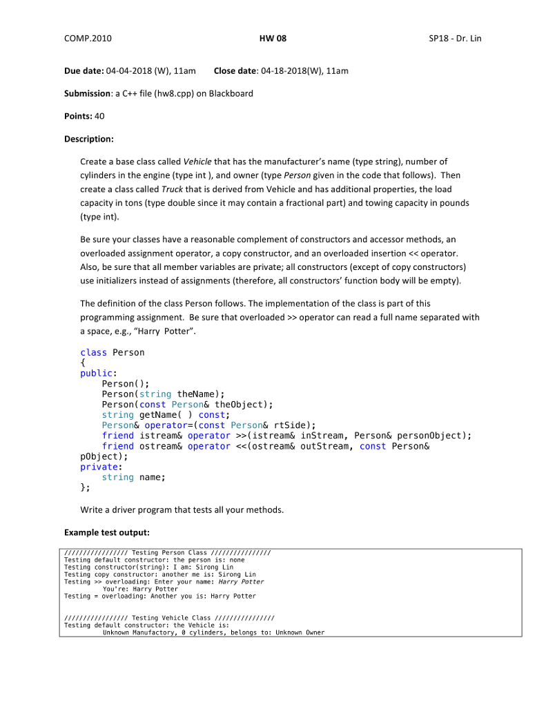  I need a help. COMP.2010 HW 08 SP18 - Dr. Lin