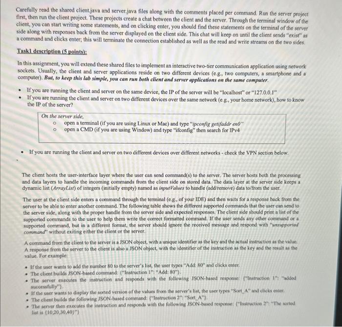 i need code in java Carefolly read the shared client.java and server.java