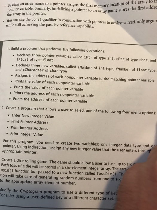  Problem #1 Build a program that performs the following operations: Declares