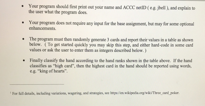 that deals a hand of three cards, and evaluates it according to