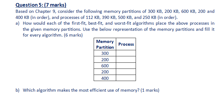  Question 5: (7 marks) Based on Chapter 9, consider the following
