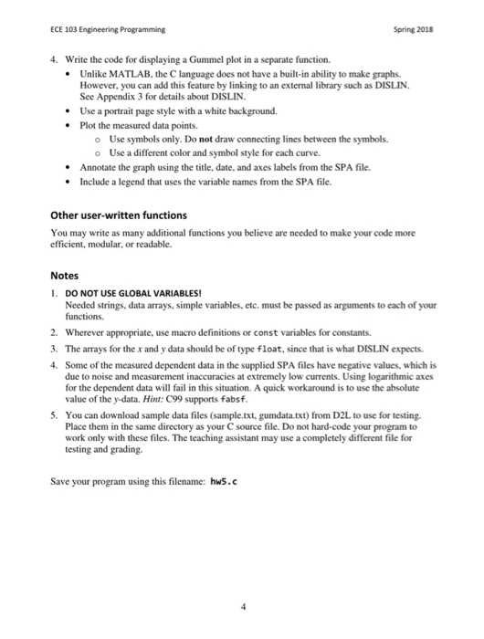  ECE 103 Engineering Programming Spring 2018 4. Write the code for