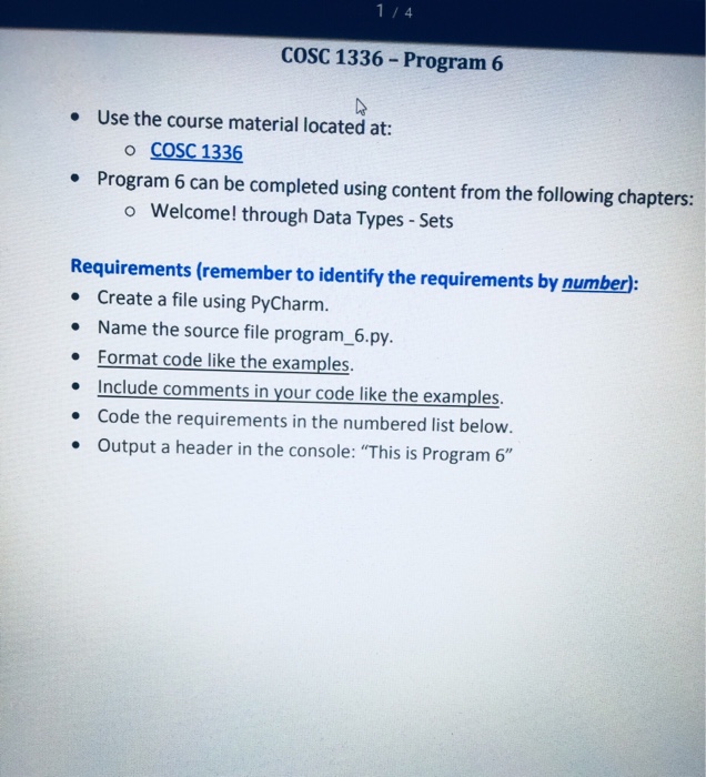  4 COSC 1336 - Program 6 Use the course material located