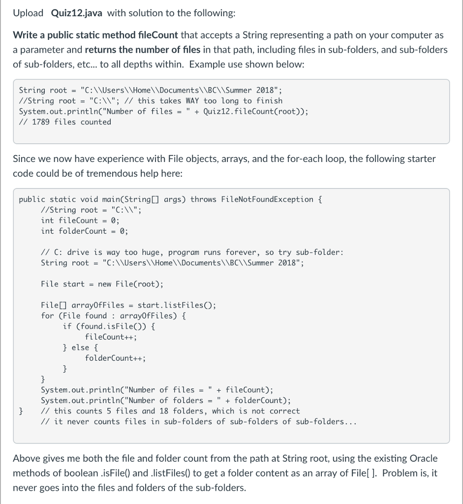  Upload Quiz12.java with solution to the following Write a public static