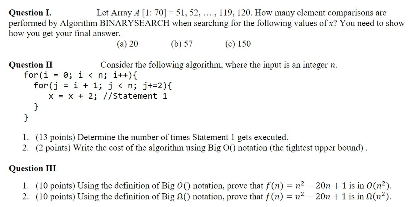 Data Structures and Algorithms (complexity analysis) Please solve the questions with