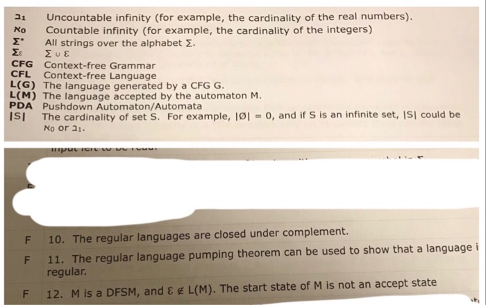  true or false 21 Uncountable infinity (for example, the cardinality of