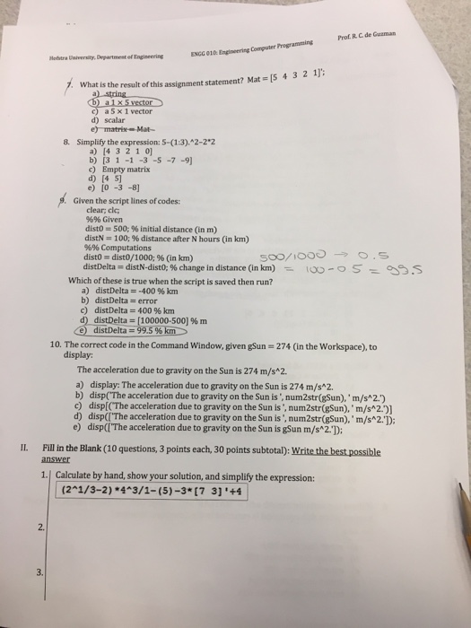  Please help with this mathlab assignment Prof. RC de Guzman ENGG