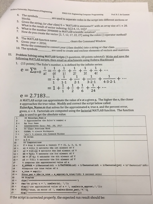 010 Engineering Computer Programming Hofstra Department erIngineering What is the result of