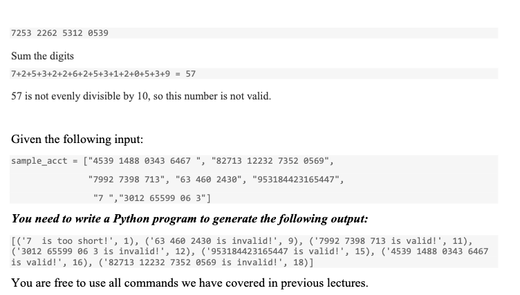 formula used to validate a variety of identification numbers, such as credit
