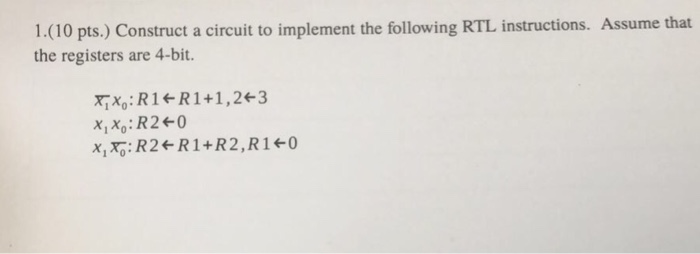  1.(10 pts.) Construct a circuit to implement the following RTL instructions.