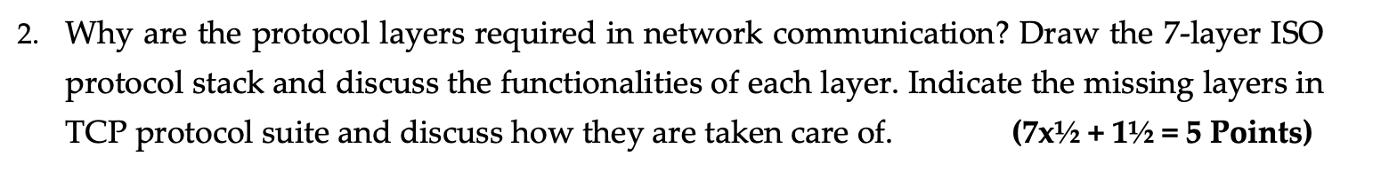  2. Why are the protocol layers required in network communication? Draw