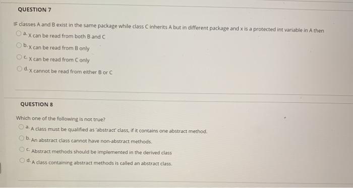 definitions? a. static b. final C. implements d. abstract QUESTION 6 Which