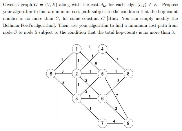 Given a graph G = (V, E) along with the cost di,j