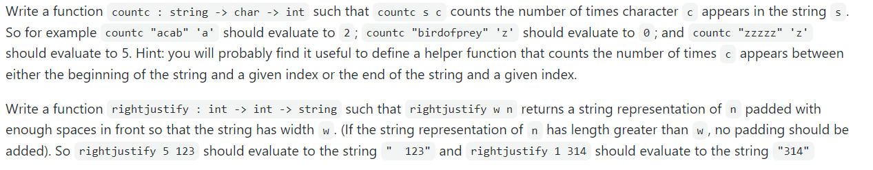  ocaml language code pls Write a function countc : string ->