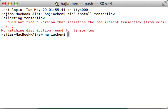 MacOS, python 3.6.5, pip version. 10.0.1 i try to use pip to