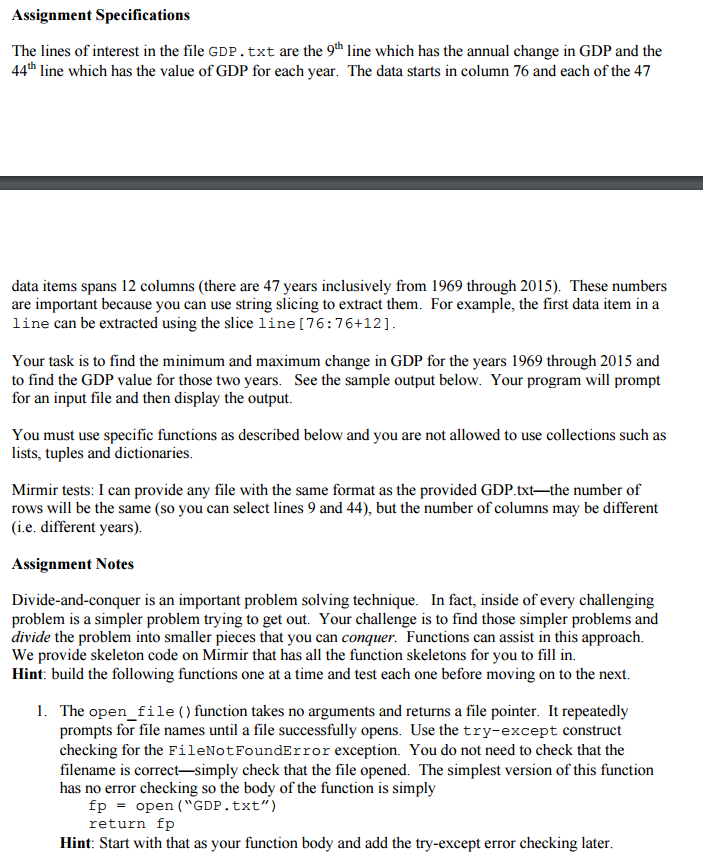 Develope a python(3.6) program to analyse the data GDP txt link: https://www.cse.msu.edu/~cse231/Online/Projects/Project03/GDP.txt