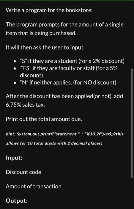  Write a program in java for the bookstore: The program prompts