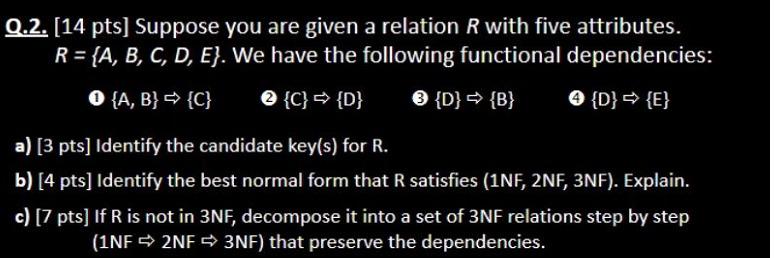 NEEDED IN MS SQL / MS ACCESS URGENTLY Q.2. (14 pts] Suppose