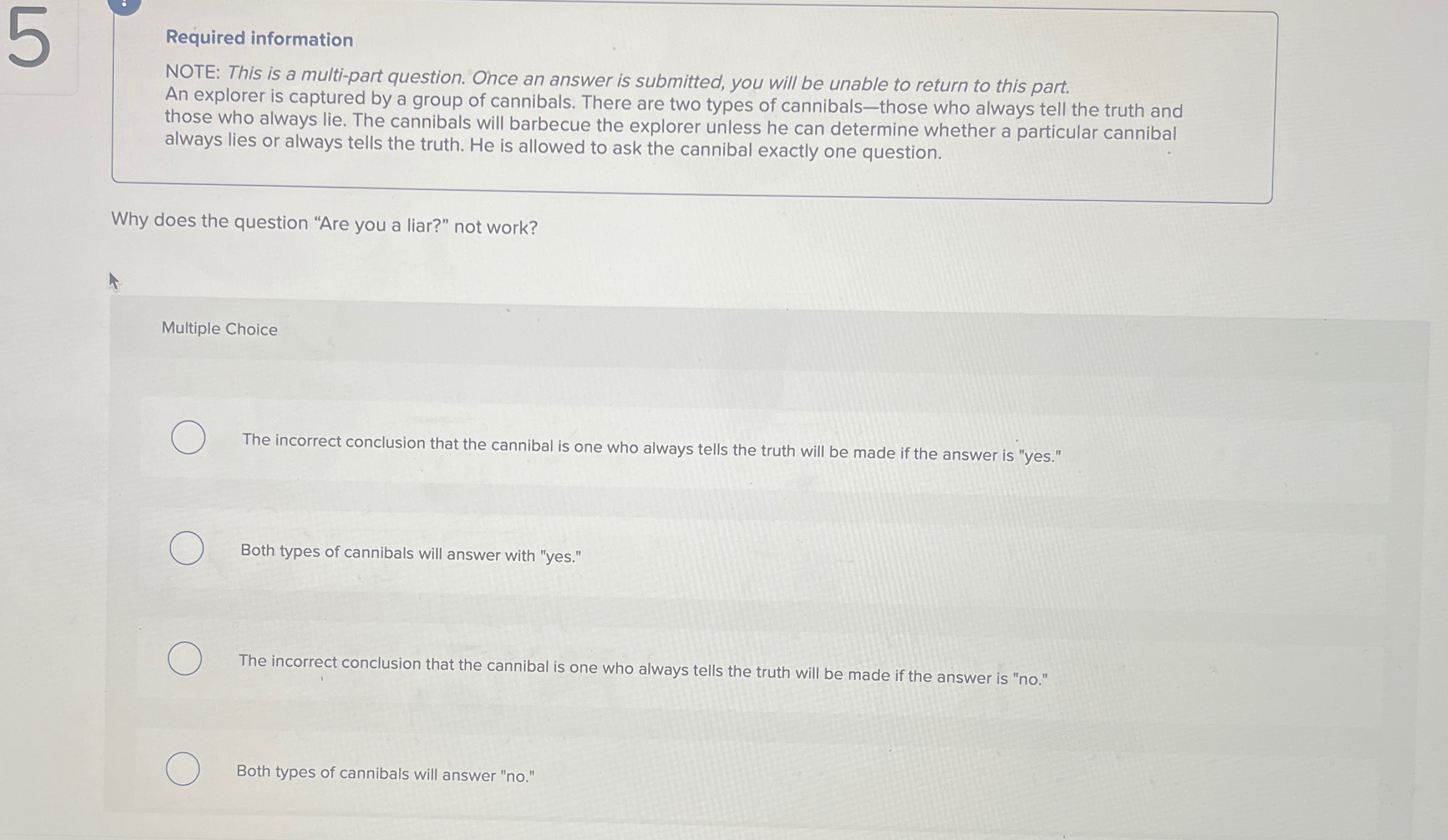  Required information NOTE: This is a multi-part question. Once an answer