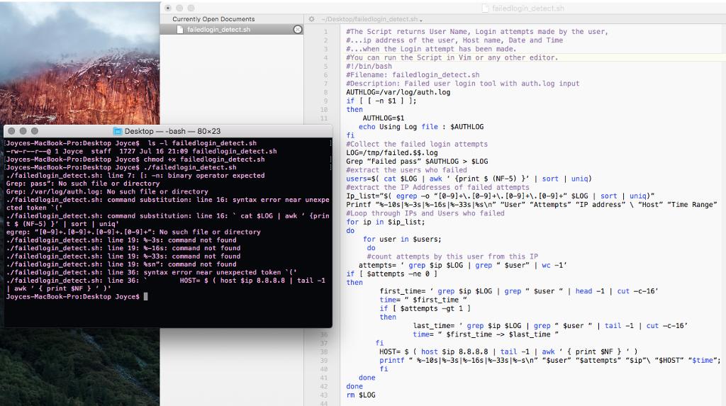 (MacOS) Create batch script that detects: 1. Log File of users that