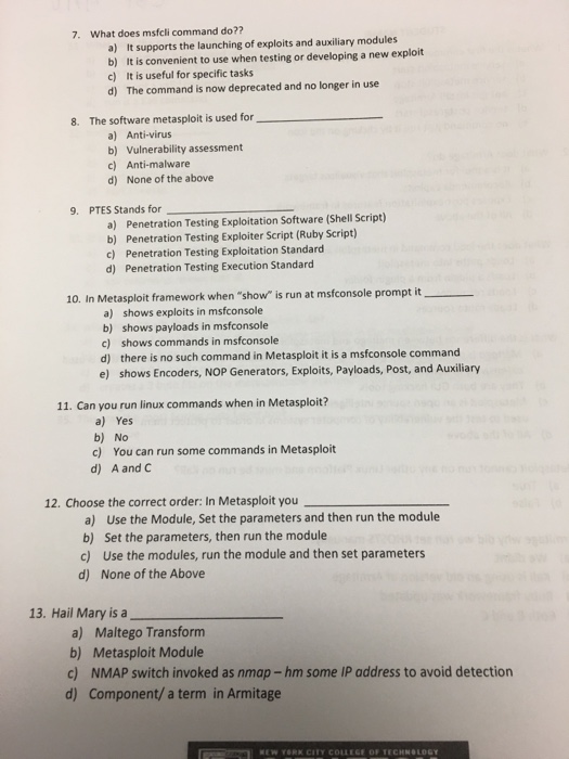 c) Metasploit command d) Part of nmap 33. id is aand shows