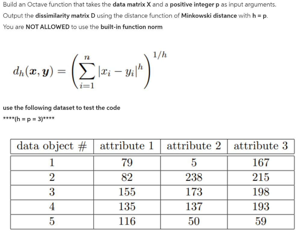 GNU Octave Build an Octave function that takes the data matrix X