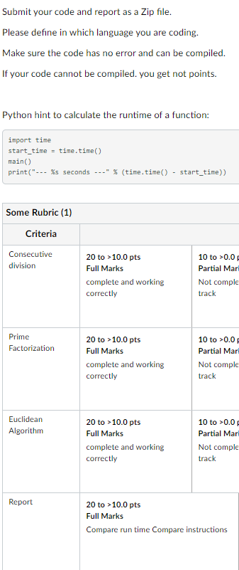 ***** USE PYTHON ONLY AND ANSWER ALLFROM THE RUBRIC **** Submit your