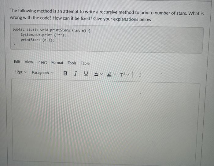  The following method is an attempt to write a recursive method