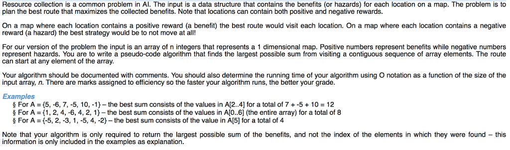 Question about writing algorithm. Resource collection is a common problem in Al.