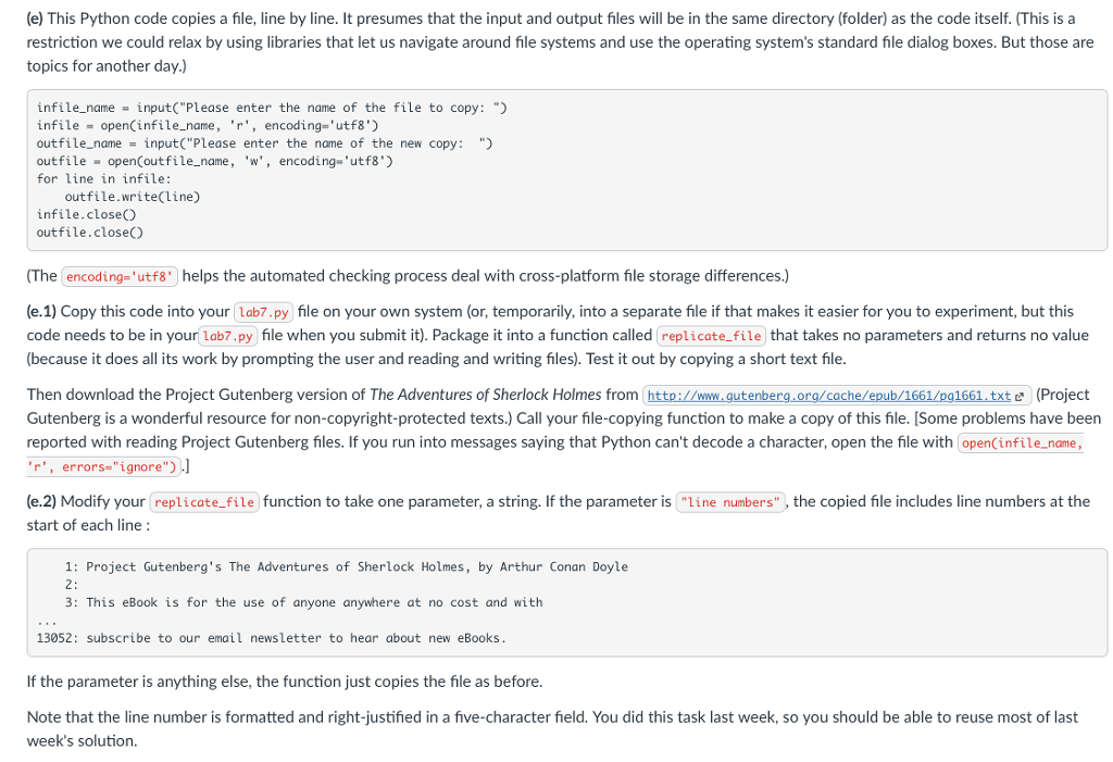 Please use python to solve it (e) This Python code copies a
