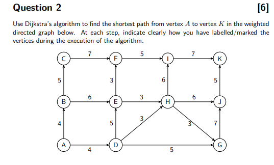  Question 2 Use Dijkstra's algorithm to find the shortest path from