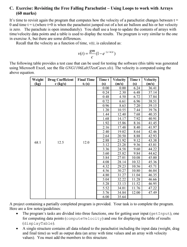 Write a C code that meets the following requirements: C. Exercise: Revisiting
