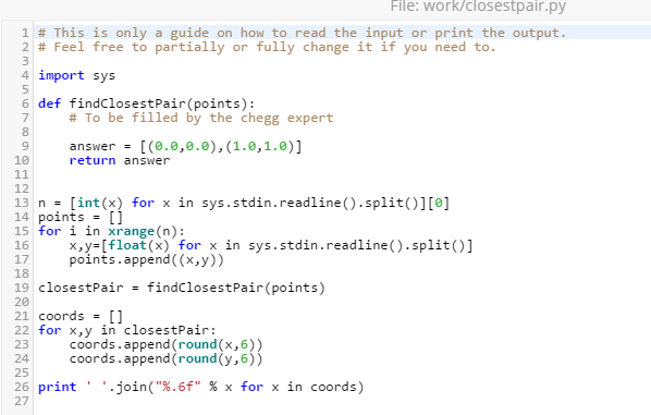 CODE FOR THE PROBLEM A portion of the code has been provided