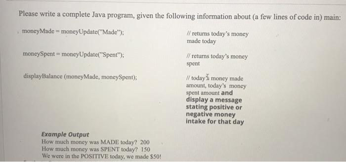  Please write a complete Java program, given the following information about