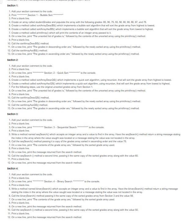 Need in Java please Section 1: 1. Add yeur section commert to